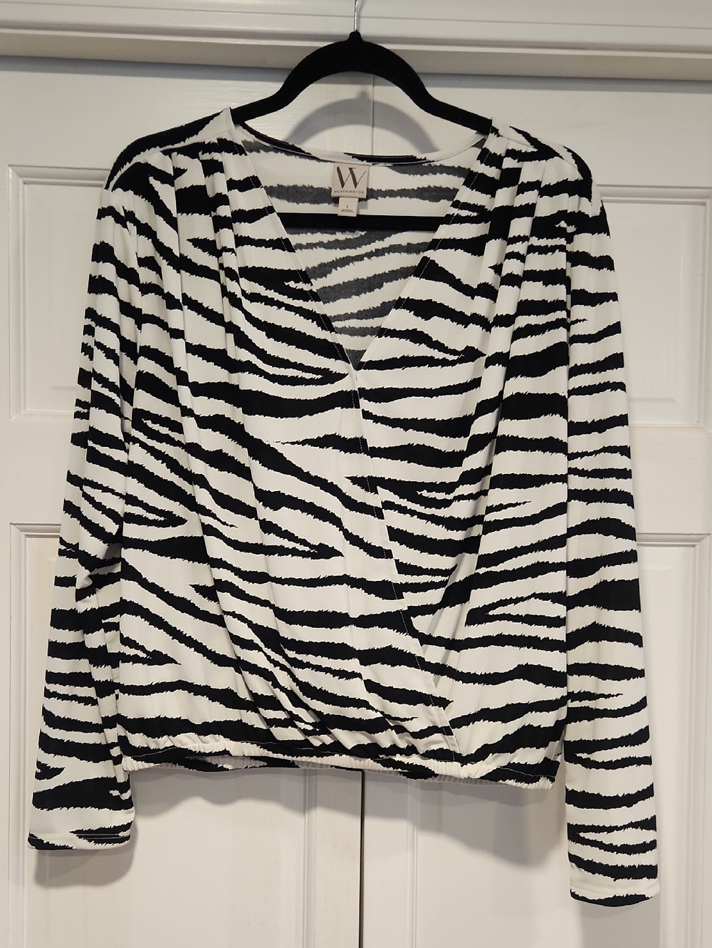 Worthington Black & White Zebra Wrap Blouse
